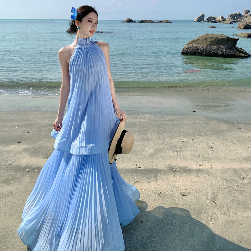 Seaside dress lotus leaf edges long dress