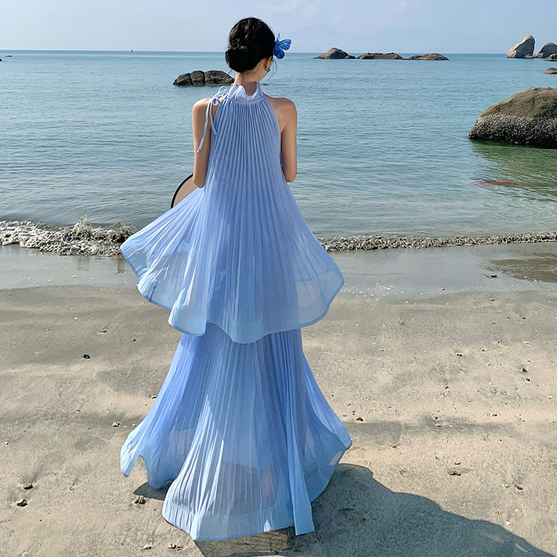 Seaside dress lotus leaf edges long dress
