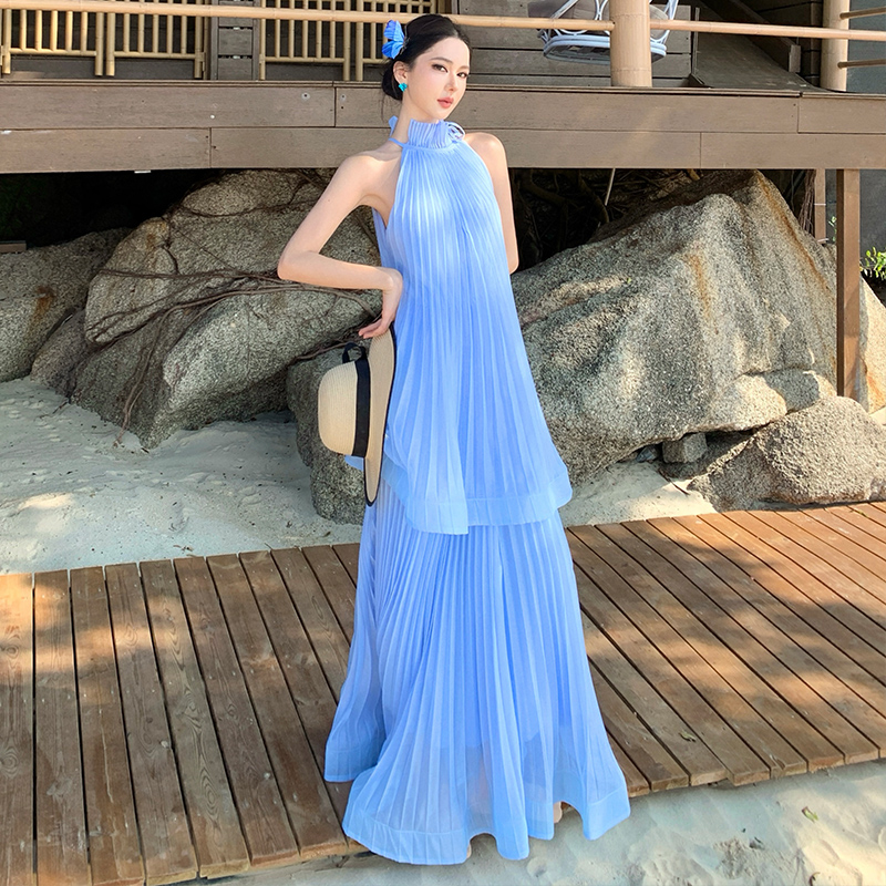 Seaside dress lotus leaf edges long dress