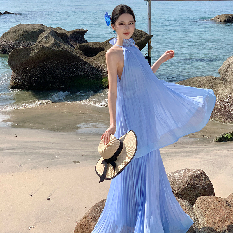 Seaside dress lotus leaf edges long dress