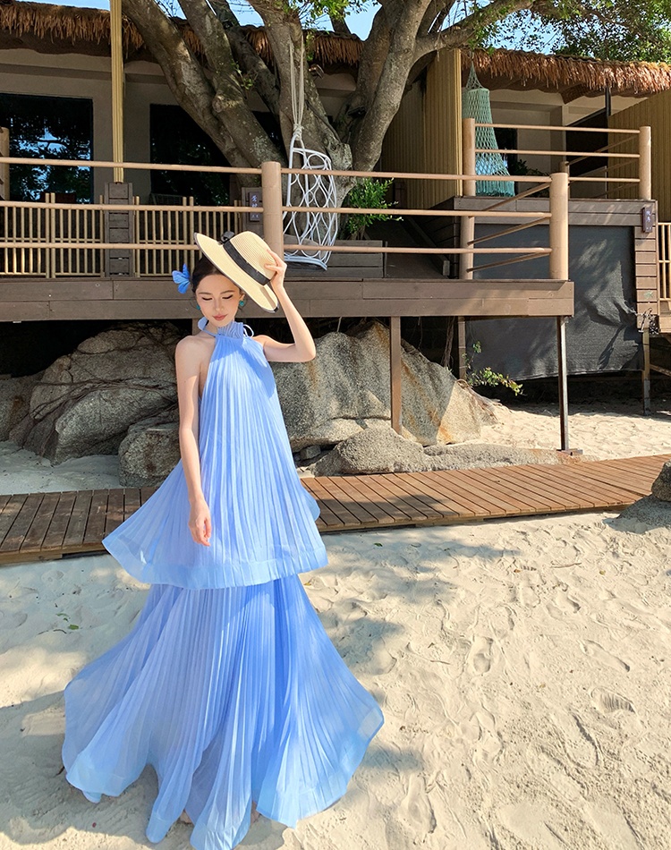 Seaside dress lotus leaf edges long dress