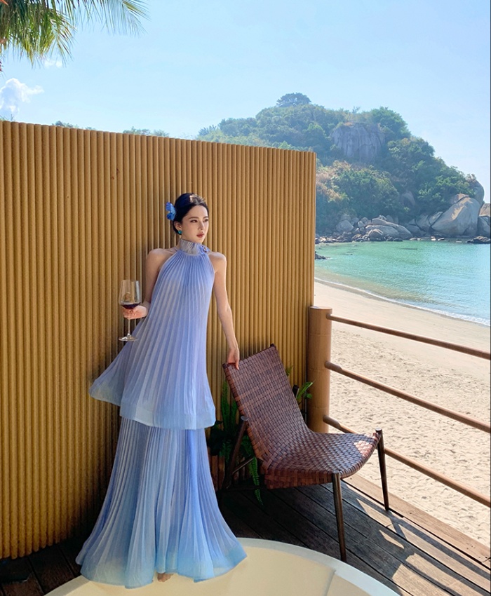 Seaside dress lotus leaf edges long dress