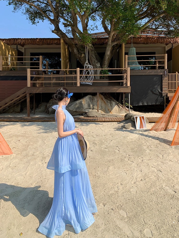 Seaside dress lotus leaf edges long dress