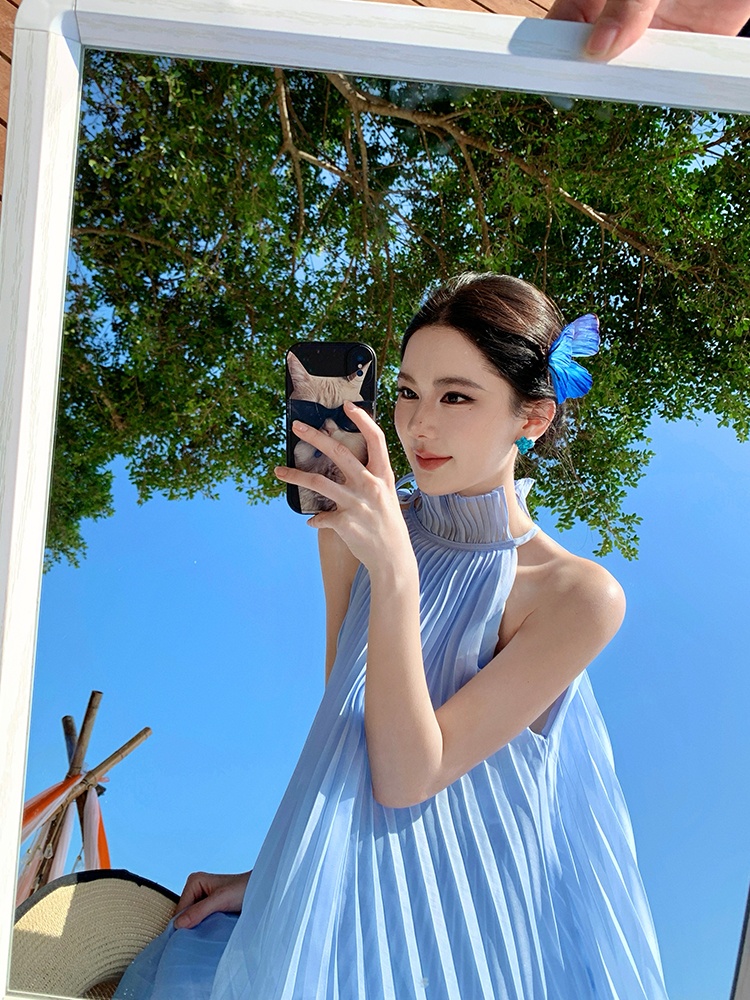 Seaside dress lotus leaf edges long dress