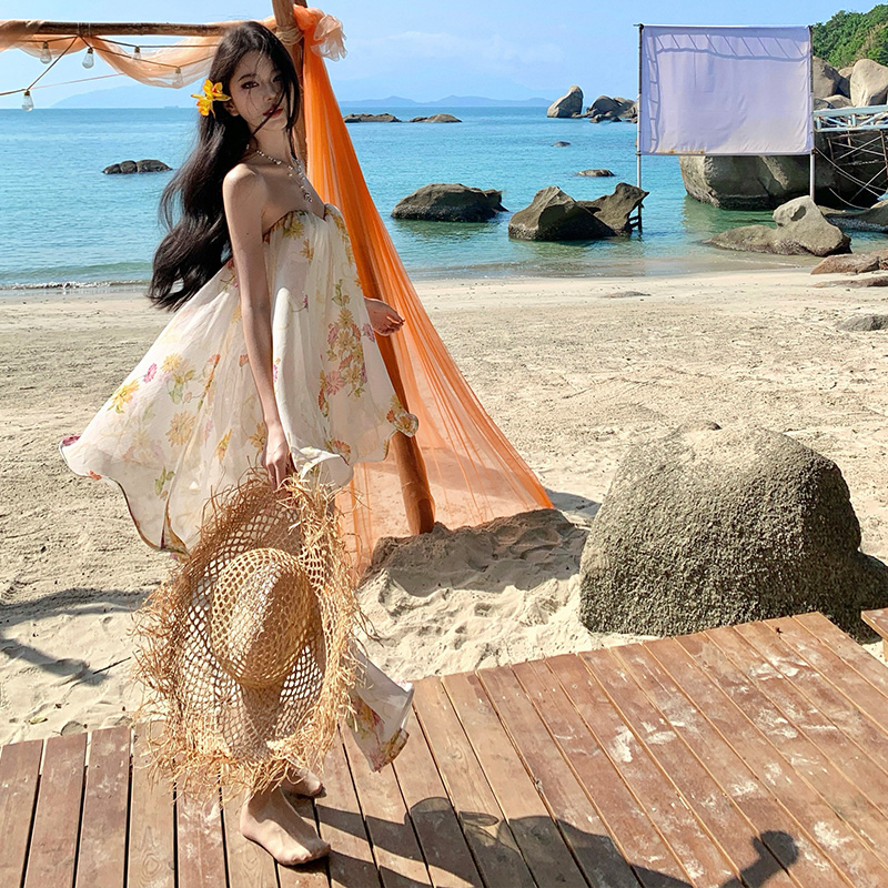 Streamer wrapped chest dress chiffon T-back