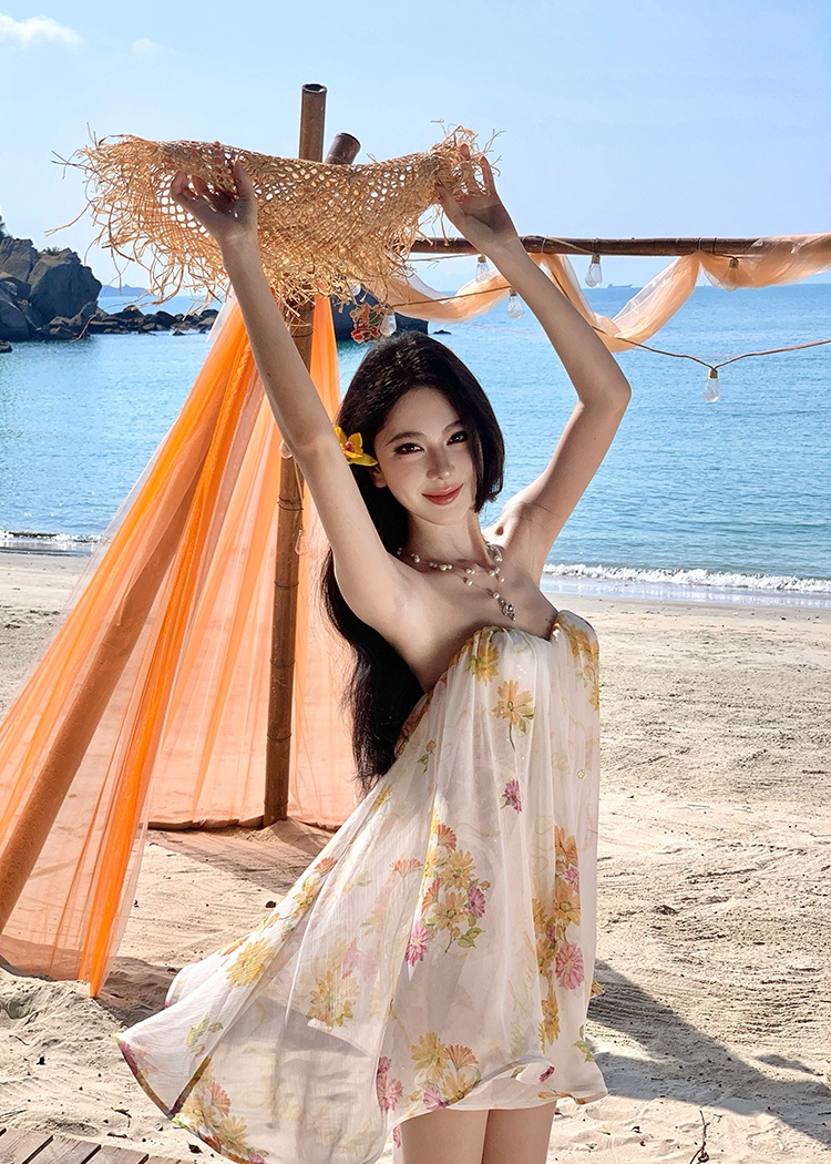 Streamer wrapped chest dress chiffon T-back