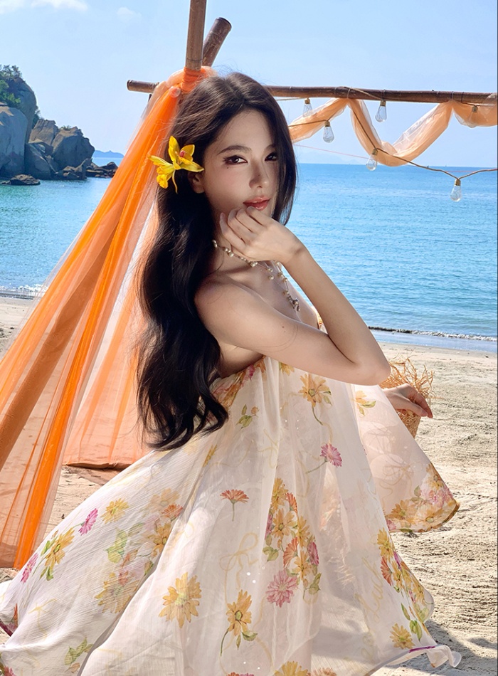 Streamer wrapped chest dress chiffon T-back