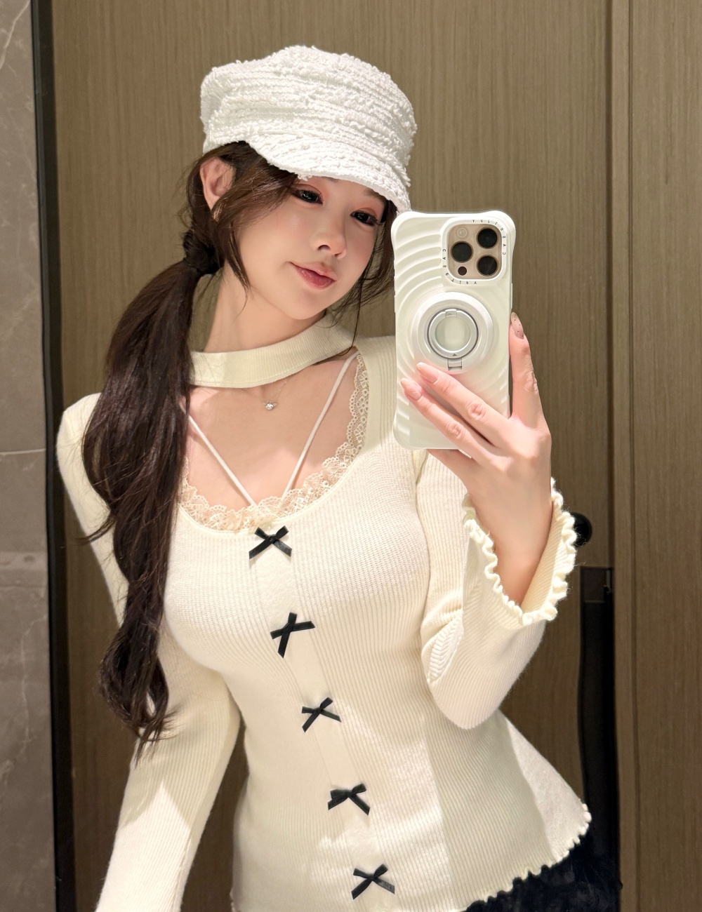Hollow splice autumn and winter halter sweater for women