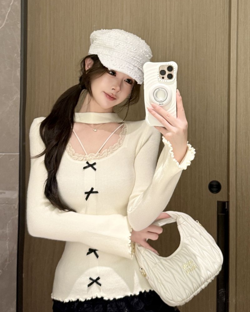Hollow splice autumn and winter halter sweater for women