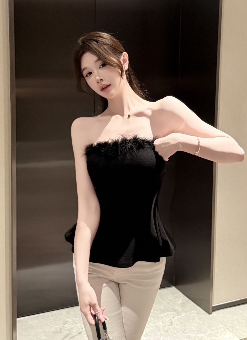Wrapped chest splice vest elmo flat shoulder tops for women