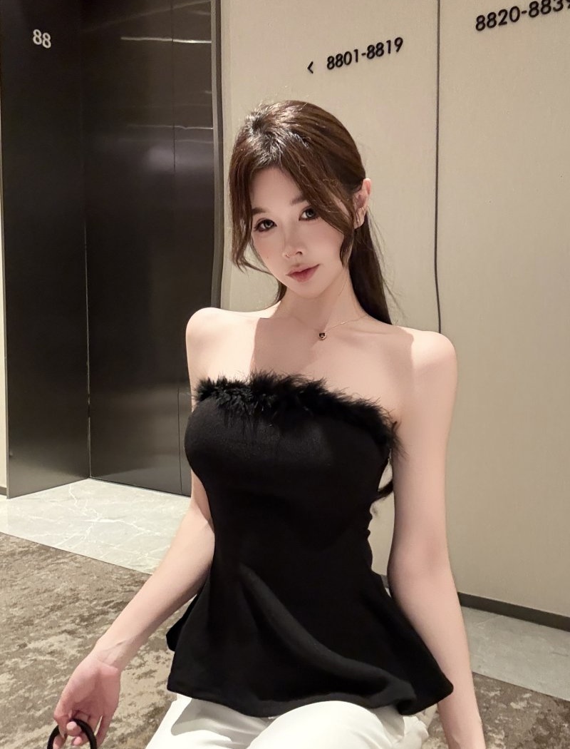 Wrapped chest splice vest elmo flat shoulder tops for women