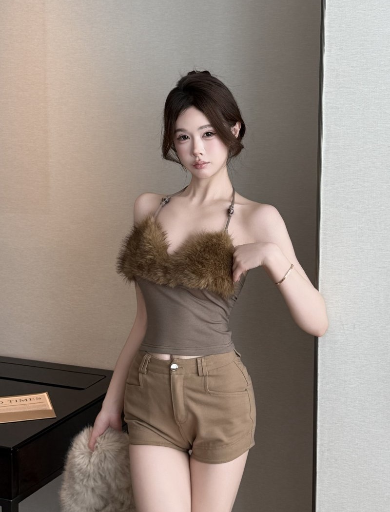 Sleeveless halter sling vest elmo splice bottoming tops