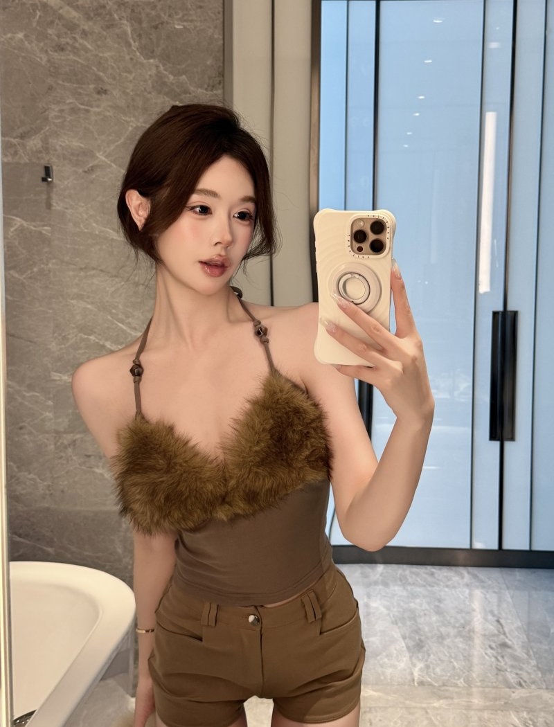 Sleeveless halter sling vest elmo splice bottoming tops