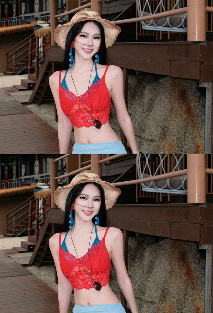 Light-blue summer vacation gauze long skirt 2pcs set for women