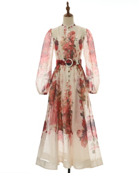 Sling inside the ride long printing dress 2pcs set