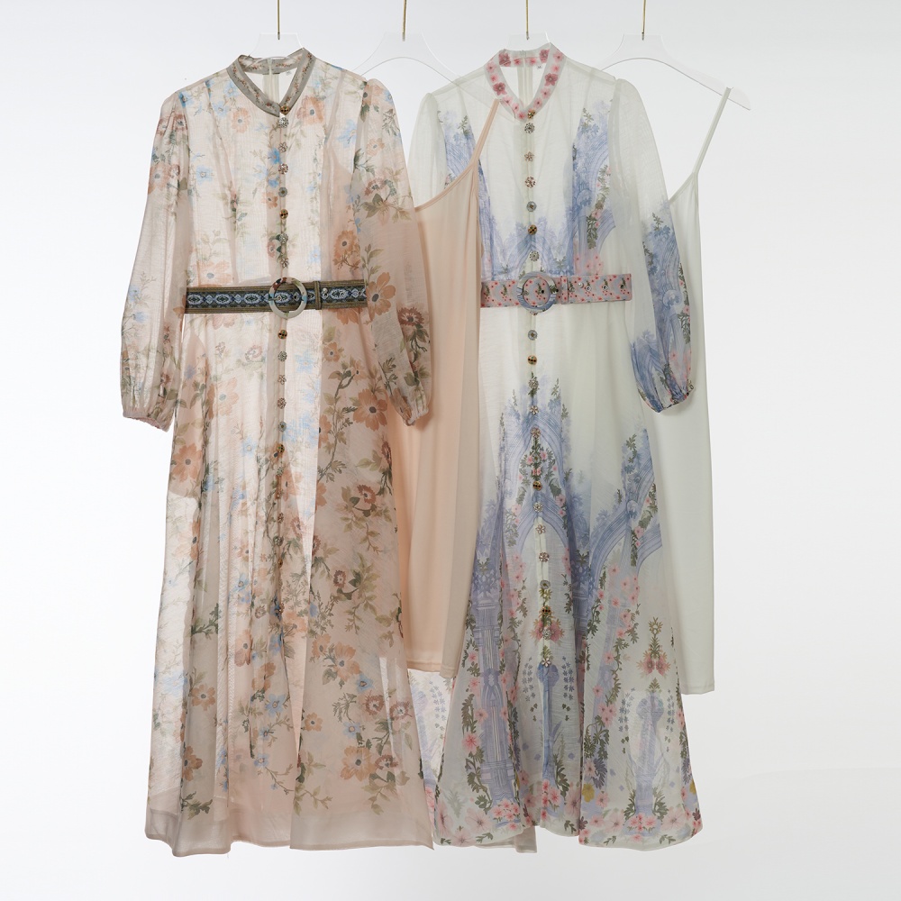 Sling inside the ride long printing dress 2pcs set