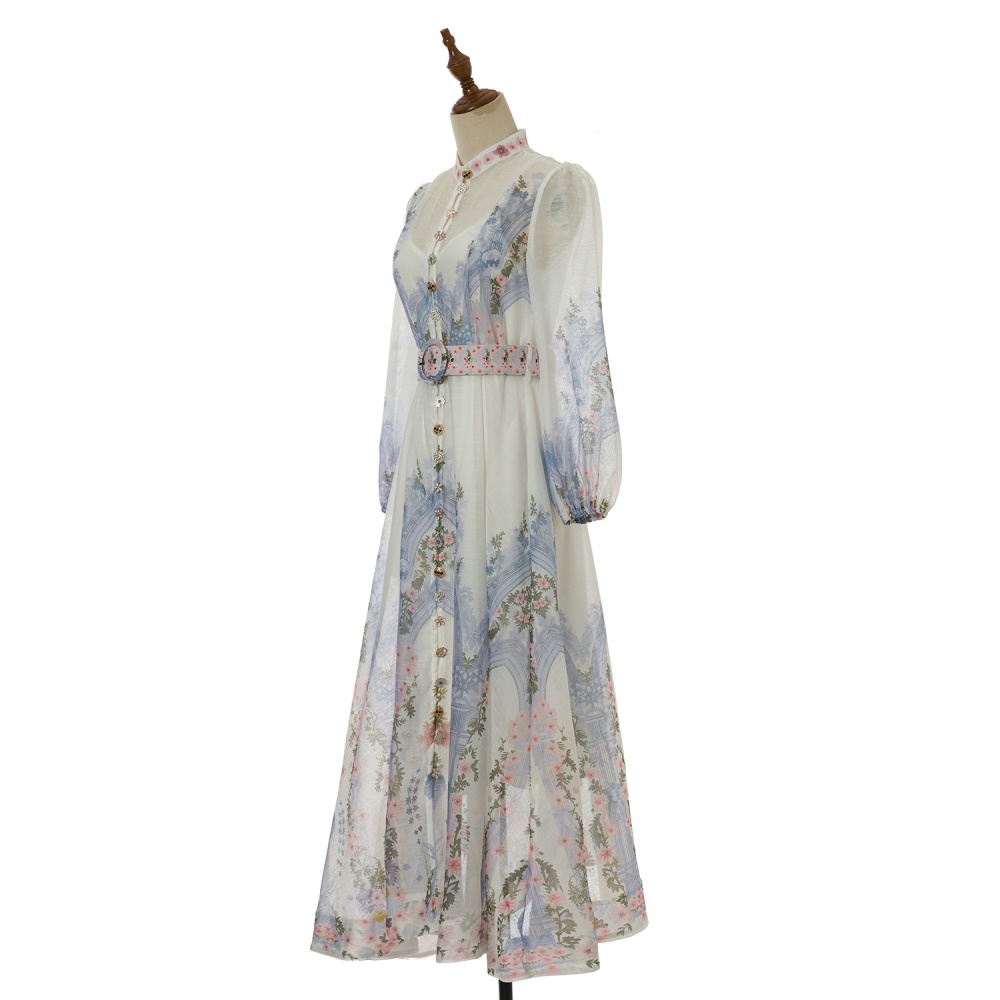 Sling inside the ride long printing dress 2pcs set