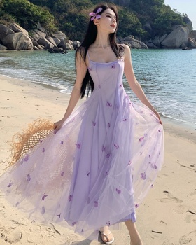 Tender butterfly long dress purple strap dress