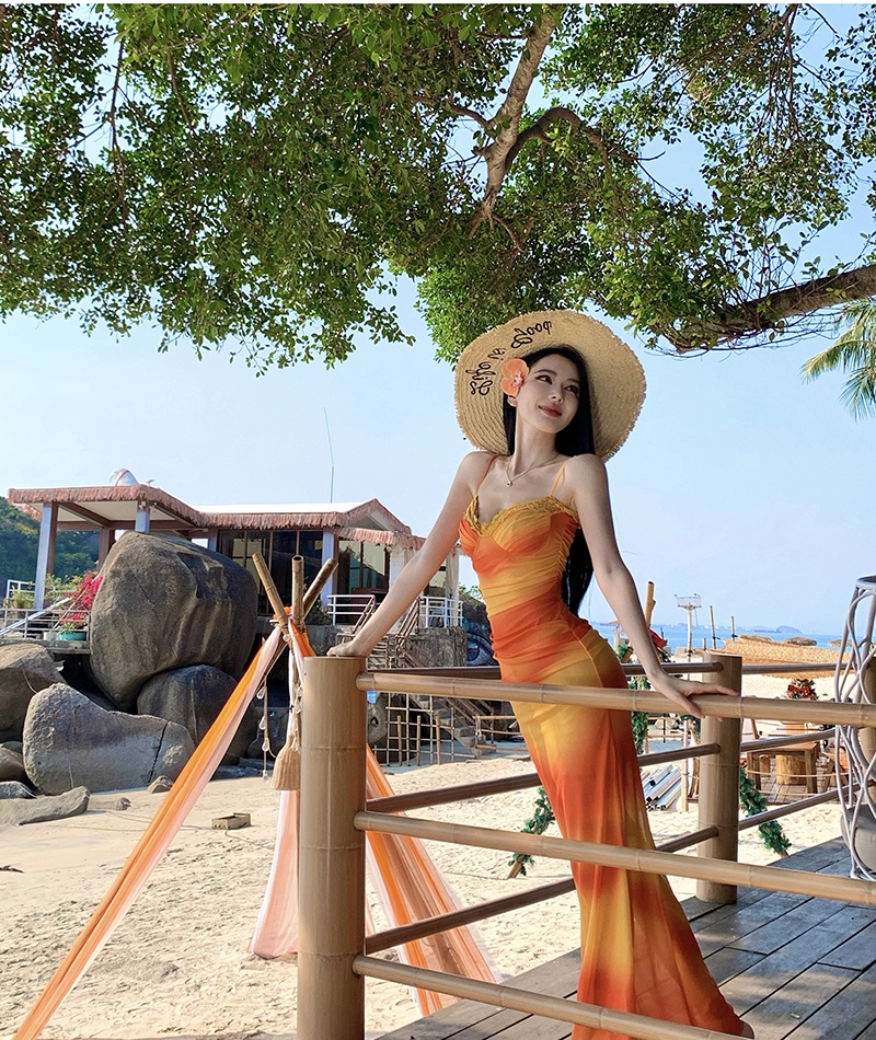 Seaside gauze dress package hip long dress for women