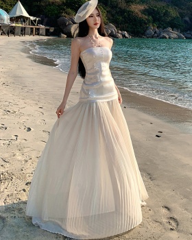 Ladies sequins dress vacation wrapped chest long dress for women