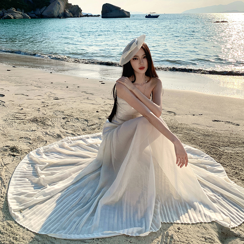 Ladies sequins dress vacation wrapped chest long dress for women