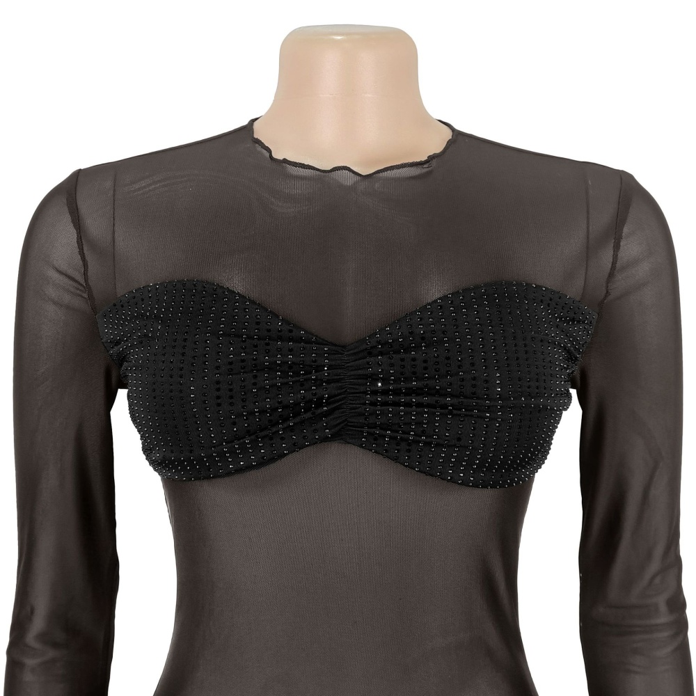 Gauze perspective dress fashion rhinestone T-back for women