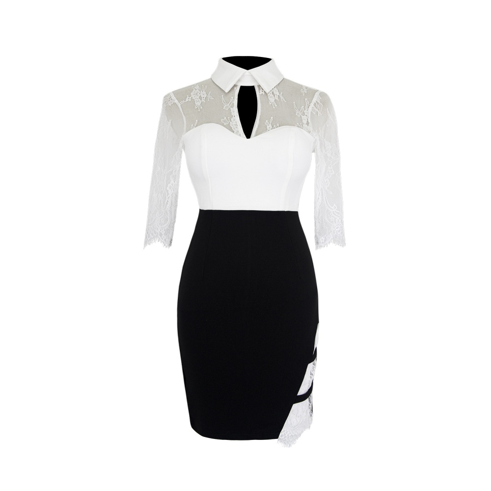 Low-cut package hip sweater dress overalls splice dress