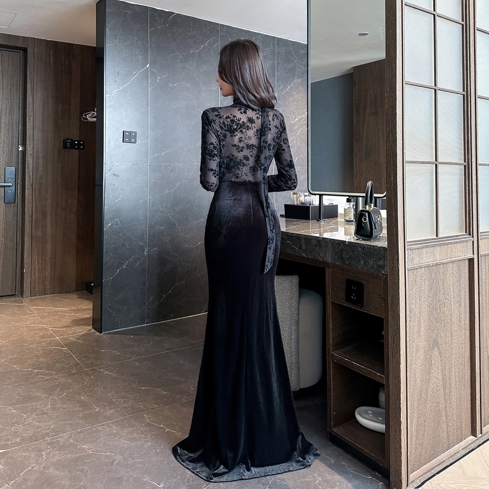 Gauze niche dress perspective split evening dress