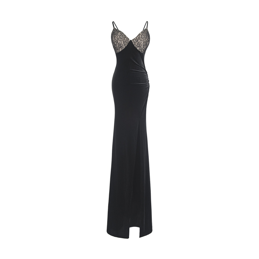 Sexy long low-cut formal dress sling banquet dress