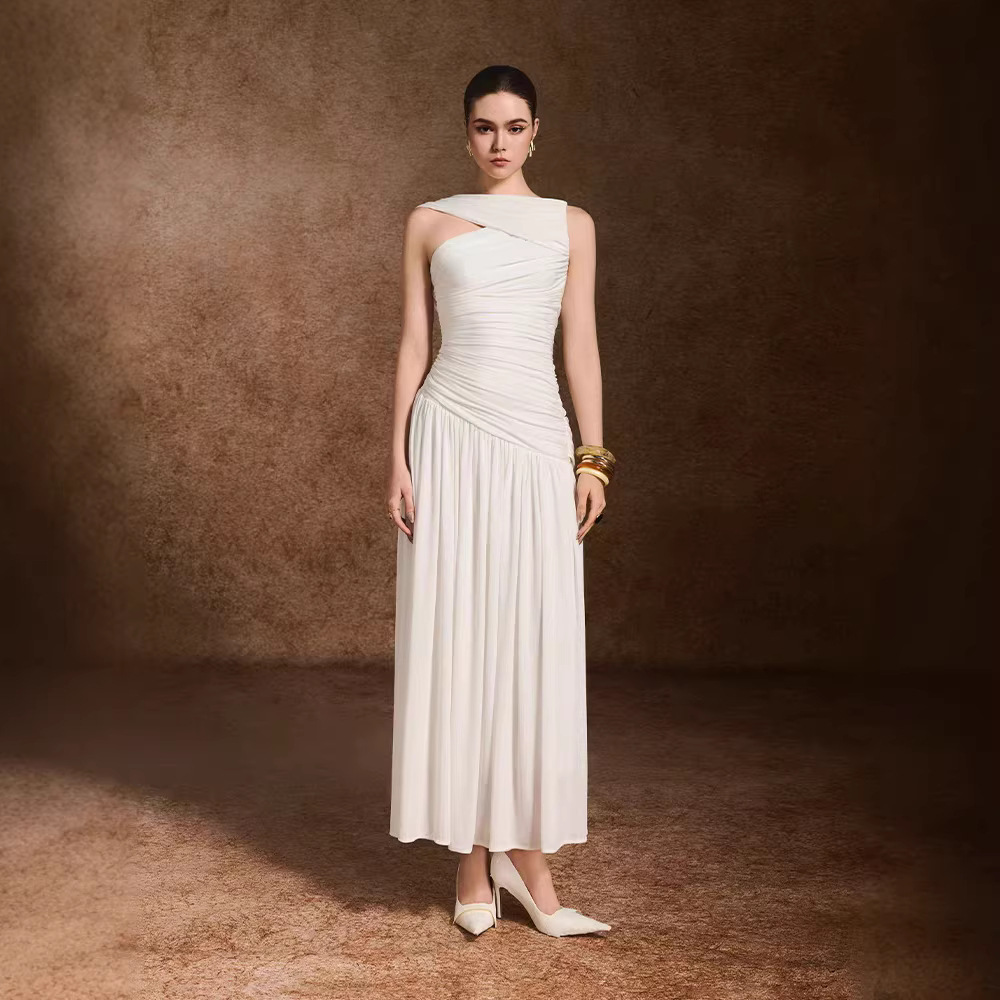 Elegant temperament fold dress slim niche long dress