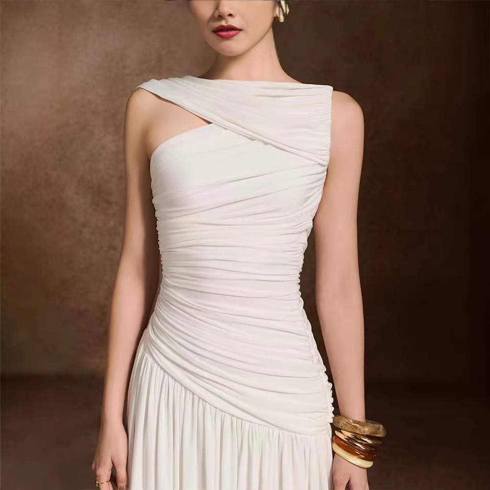 Elegant temperament fold dress slim niche long dress