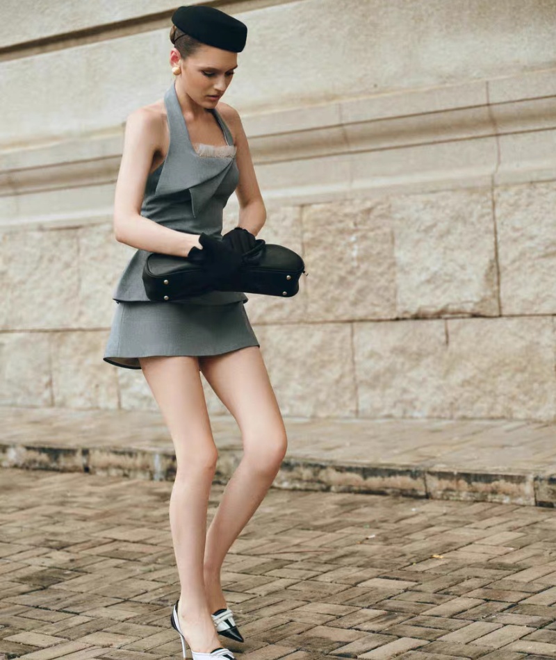 Halter temperament niche slim A-line short skirt 2pcs set