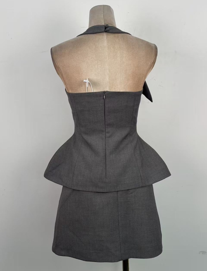 Halter temperament niche slim A-line short skirt 2pcs set