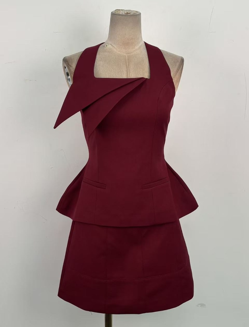 Halter temperament niche slim A-line short skirt 2pcs set