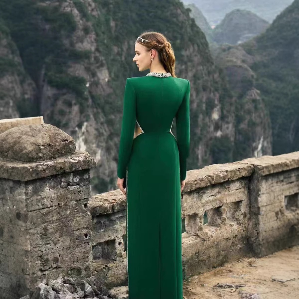 Hollow rhinestone long dress niche slim dress