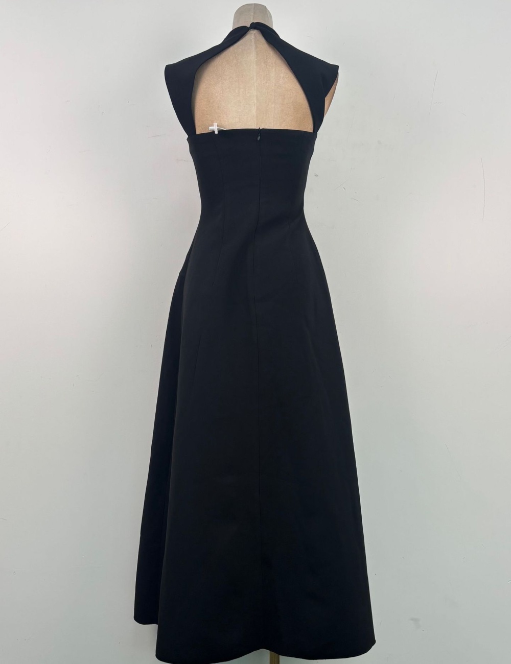 Pleated slim V-neck dress temperament black long dress