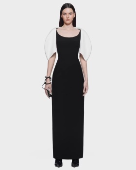 Temperament mixed colors dress niche slim long dress