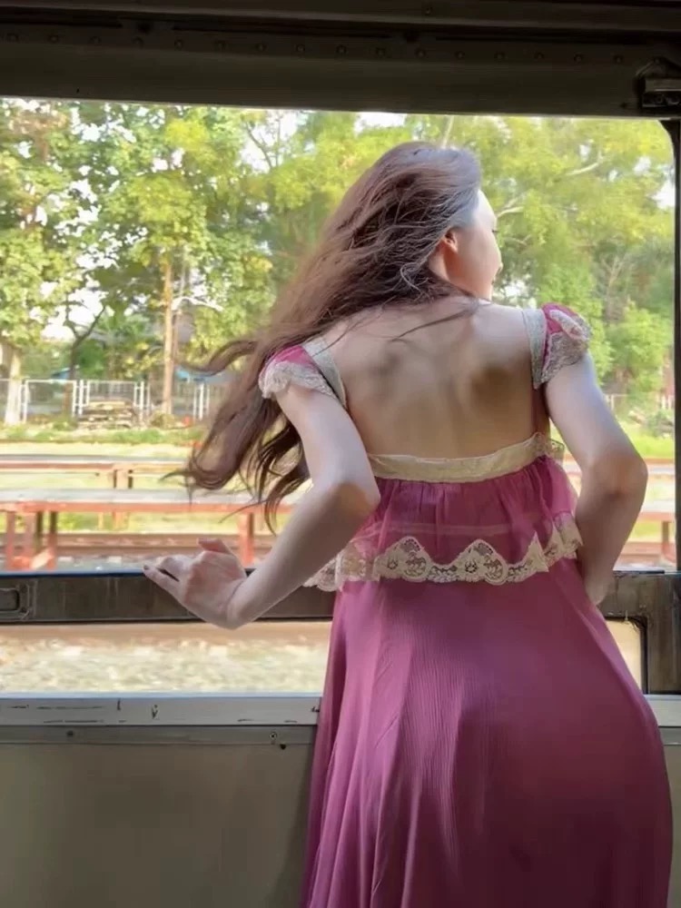 Seaside spring long dress vacation splice beach dress