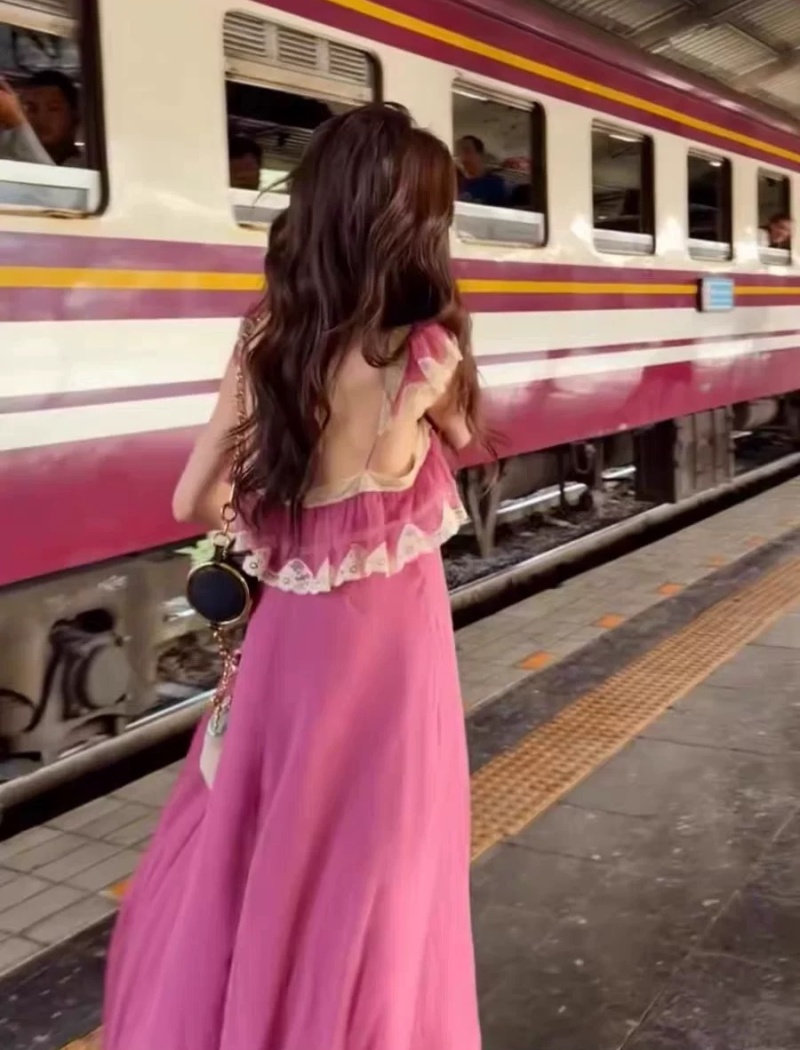 Seaside spring long dress vacation splice beach dress