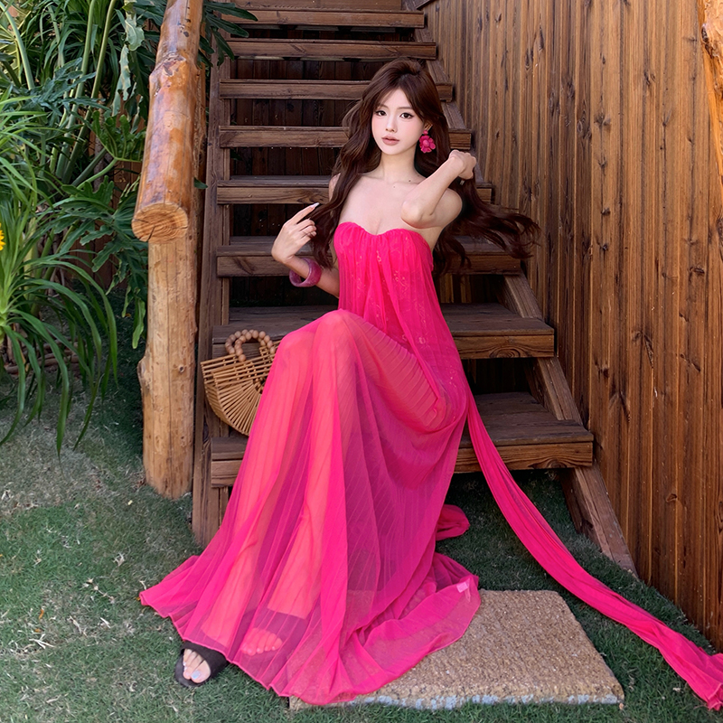 Wrapped chest dress temperament long dress for women