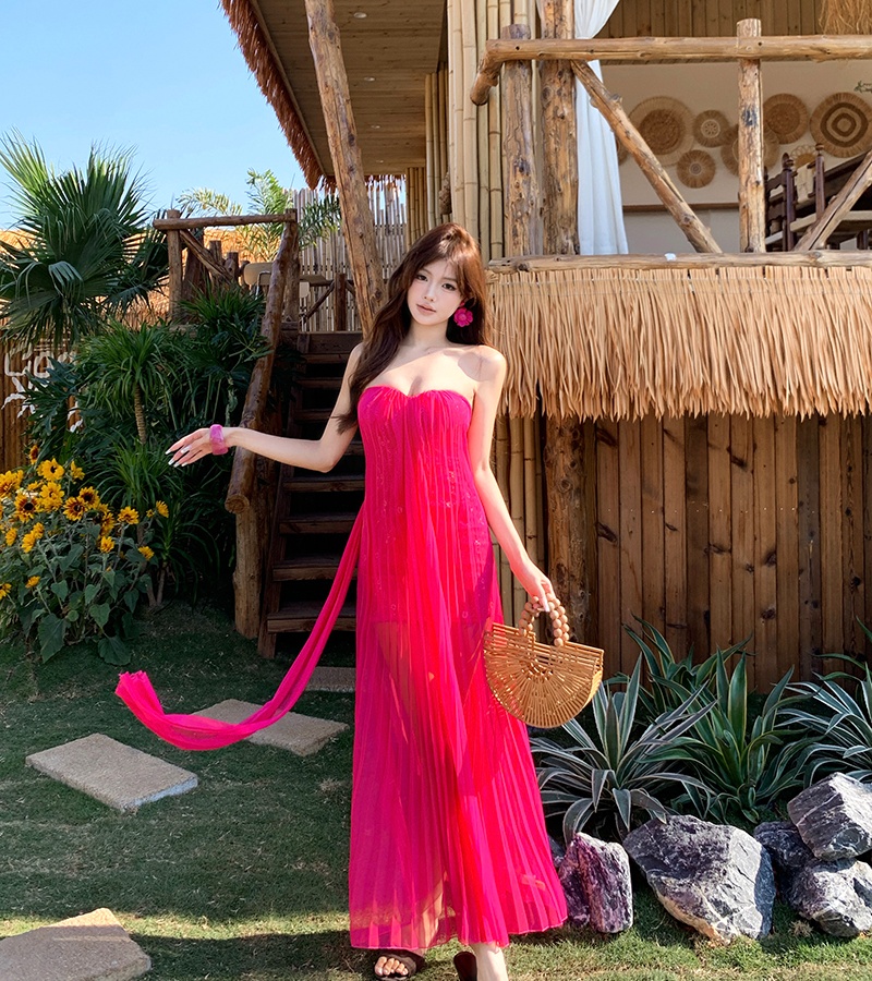 Wrapped chest dress temperament long dress for women