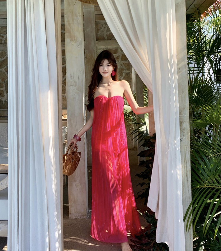 Wrapped chest dress temperament long dress for women