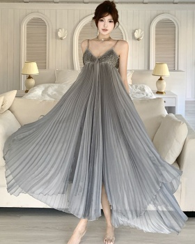 V-neck seaside long dress gray dress for women