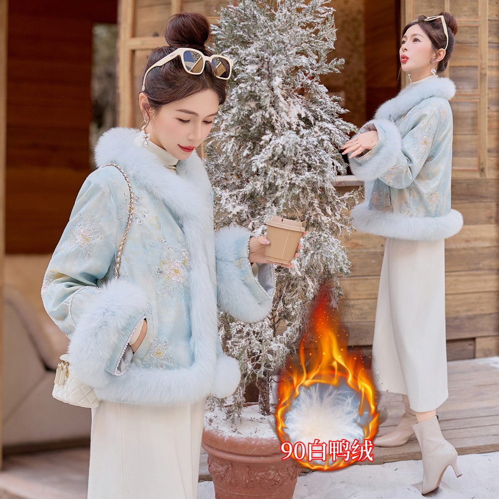 Sequins embroidery fox fur winter Chinese style down coat