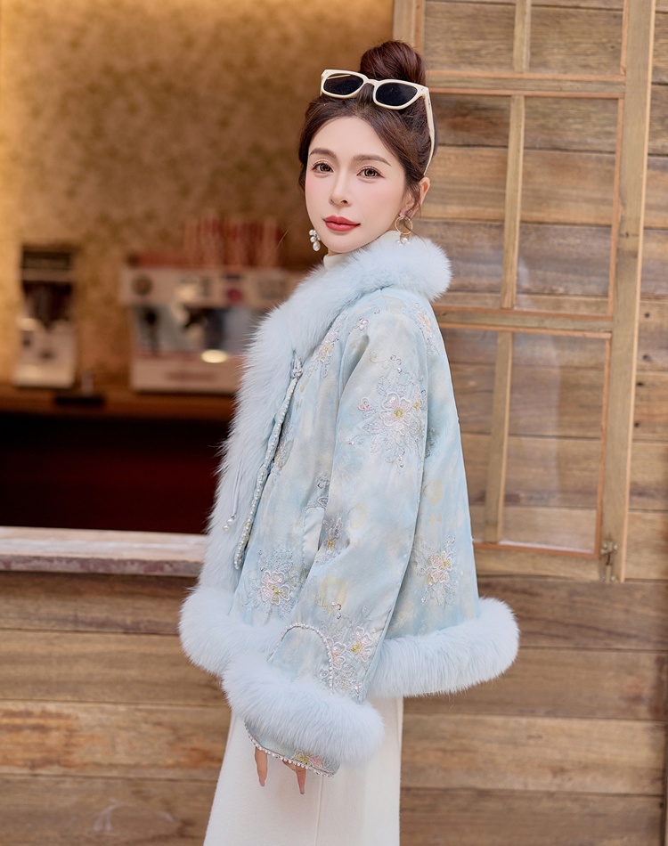Sequins embroidery fox fur winter Chinese style down coat