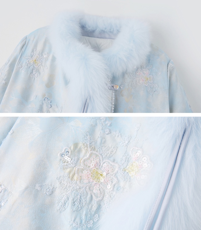 Sequins embroidery fox fur winter Chinese style down coat