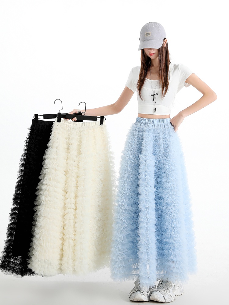 Spring gauze skirt big skirt puff skirt for women