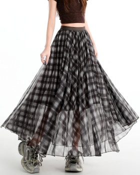 Spring long big skirt high waist plaid slim skirt for women