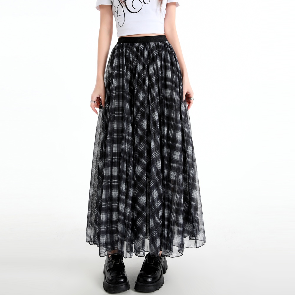 Spring long big skirt high waist plaid slim skirt for women