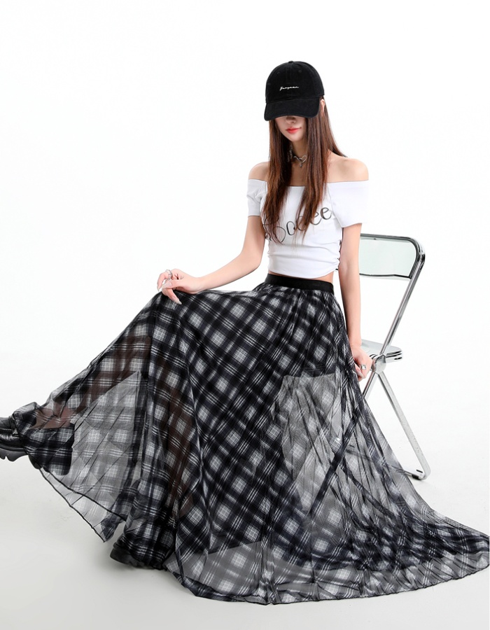 Spring long big skirt high waist plaid slim skirt for women